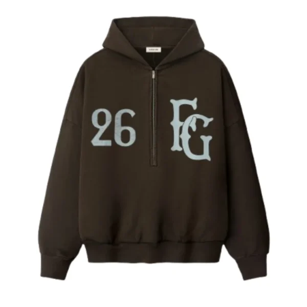 Essentails Baseball Club Half Zip Brown Hoodie